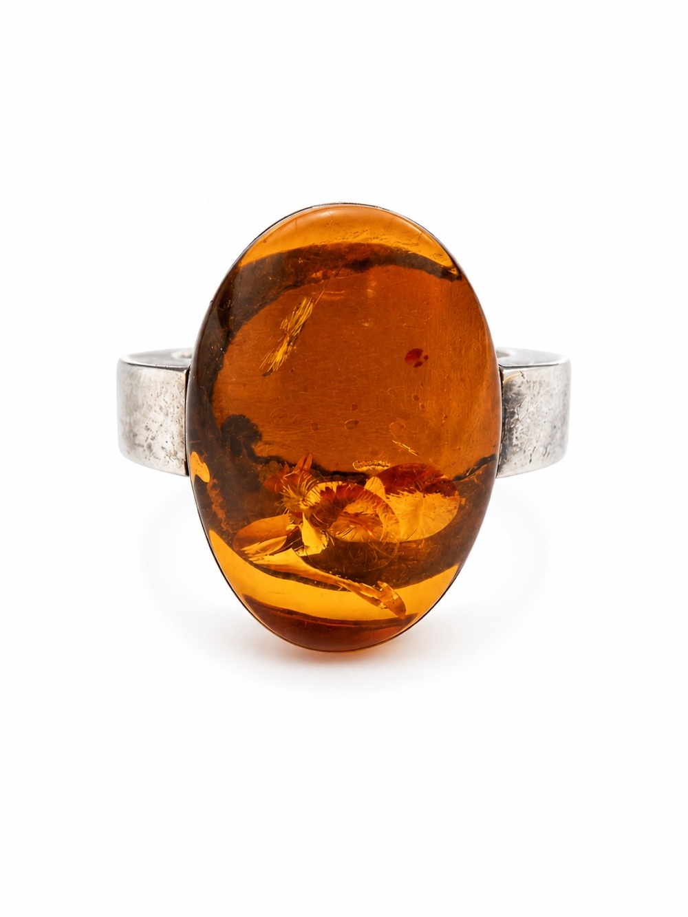 Amber Oval Statement Ring - Sterling Silver Size 6